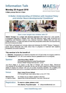 Talk for Parents & Paediatric Therapists - A Better Understanding of Cerebral Palsy and similar Neurodevelopmental Conditions