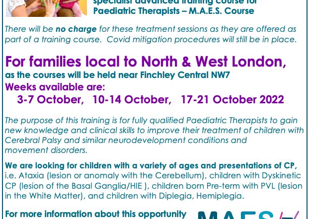 Inviting Children with CP MAES Courses - North London Oct.2022